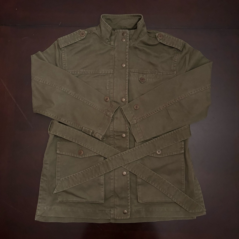 New Madewell Oversized Utility Jacket Desert Olive Green Coat Belt sz. Medium
